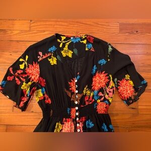 Floral Black Button-Up Dress